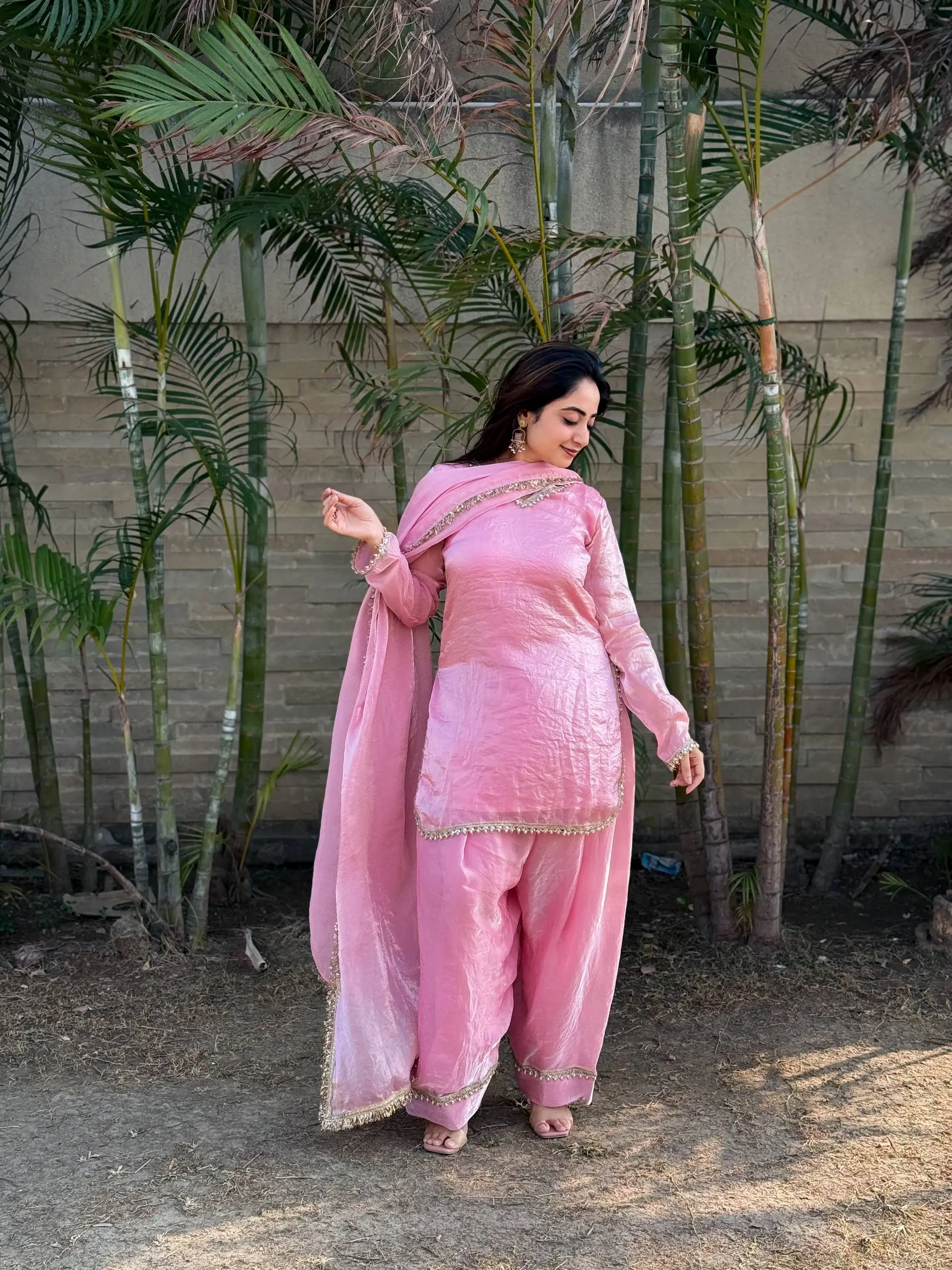 Alia 563 Fendi Satin Silk Pink Kurti Pant Patiala Style Collection