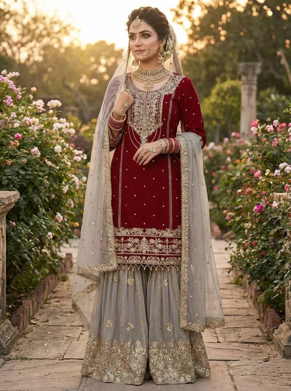 Sabina 1706 Soft Georgette Maroon Sharara Suit Collection