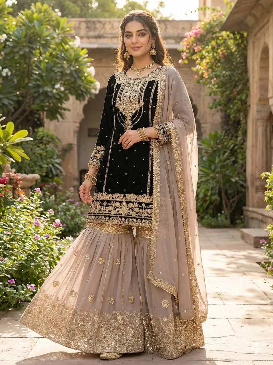 Sabina 1706 Soft Georgette Black Sharara Suit Design