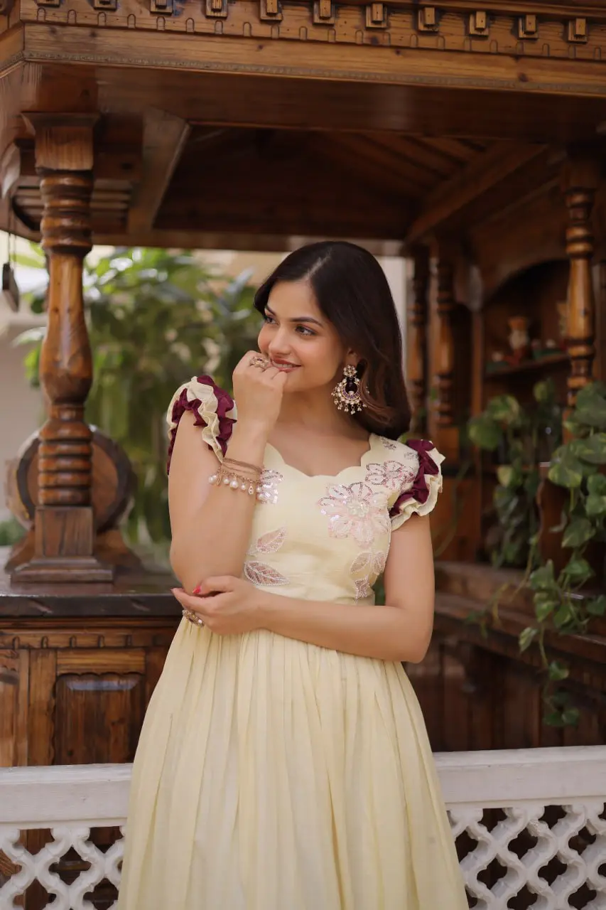 Moni 1234 Cotton Long Gown Sequins Multithreaded Beads Embroidered work