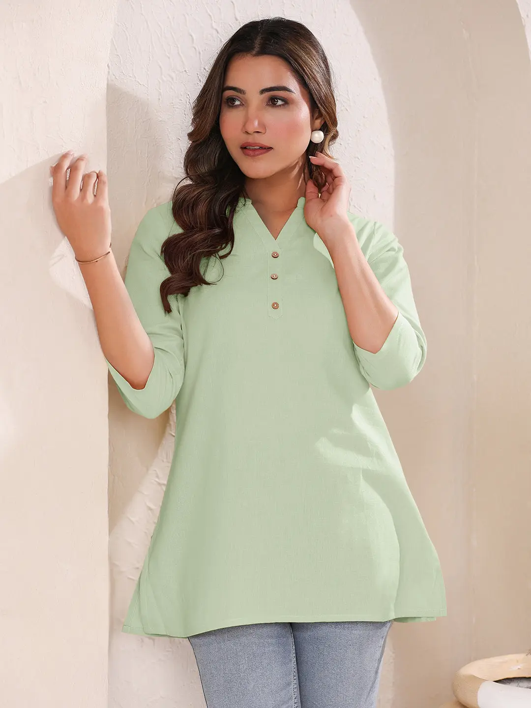 Buy Girl's Mint Cotton Blend Solid A-Line Top Usa