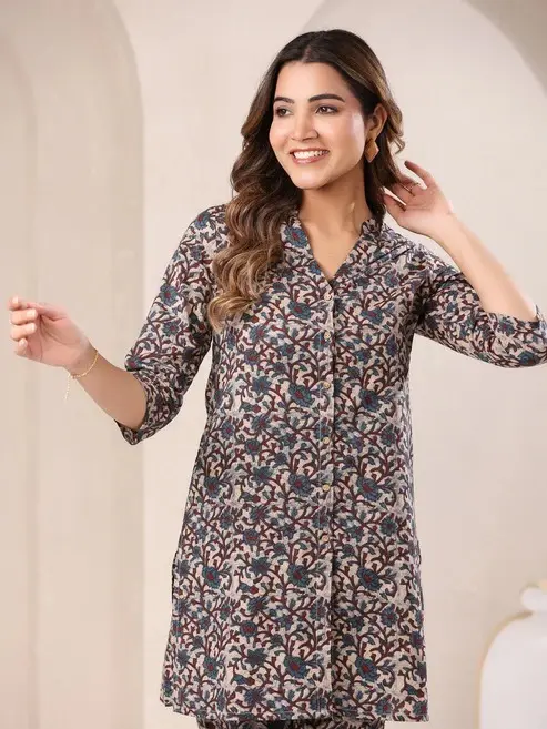 Buy Beige Pure Cotton Floral Printed Co Ord Set Collection