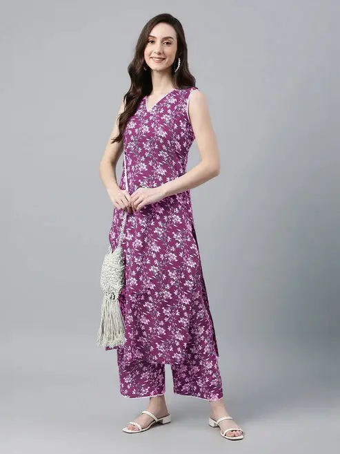 Buy Purple Pure Cotton Floral Printed Co Ord Set