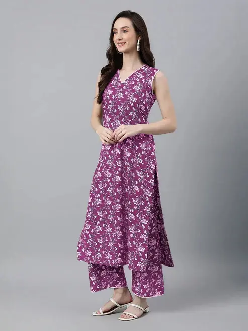 Buy Purple Pure Cotton Floral Printed Co Ord Set