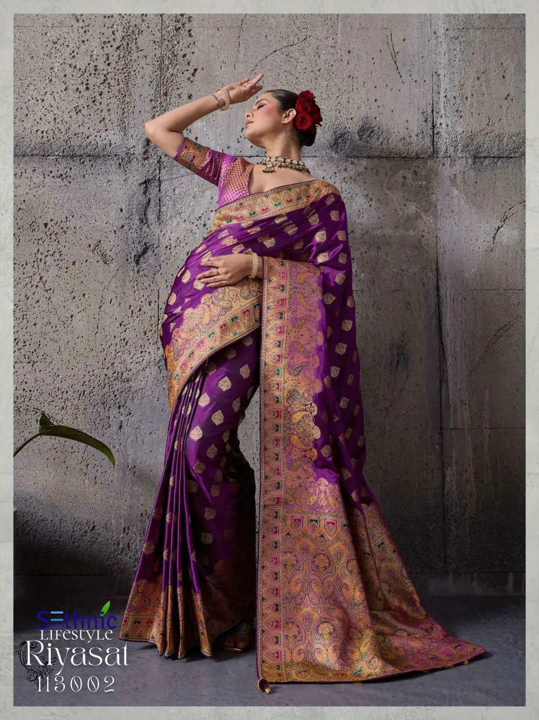 Buy Riyasat Purple Satin Silk Wedding Saree Online Usa
