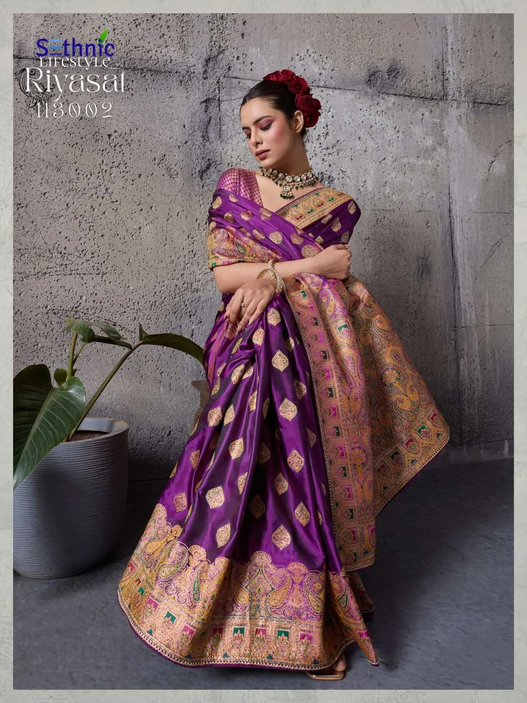 Buy Riyasat Purple Satin Silk Wedding Saree Online Usa