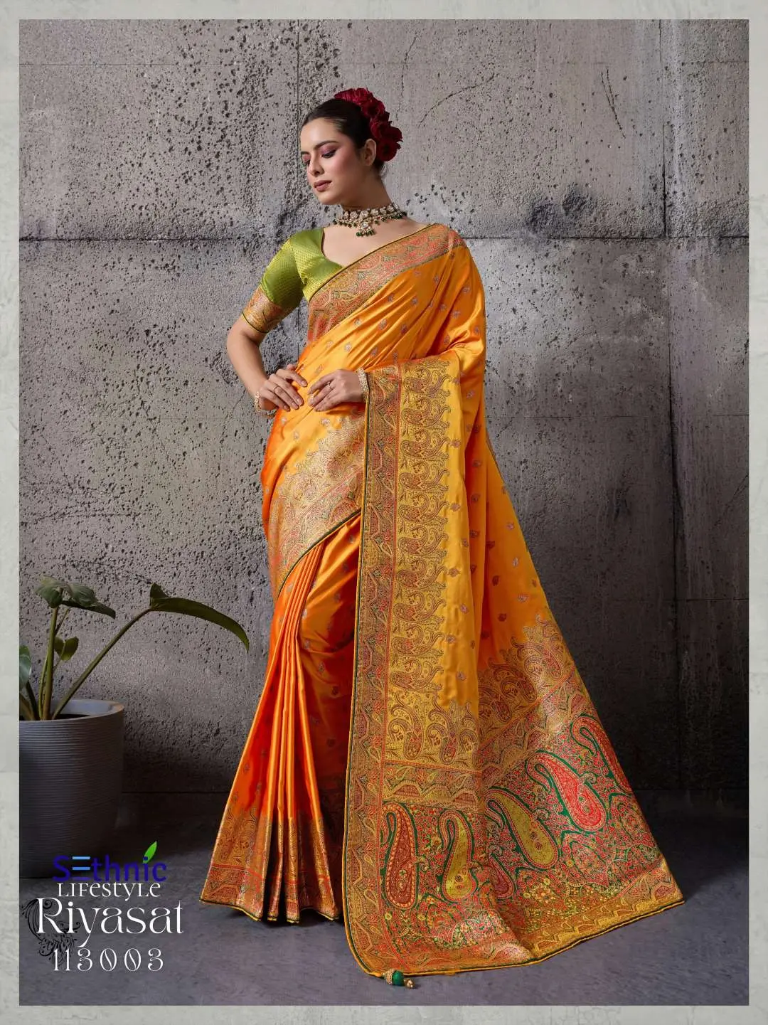 Buy Riyasat Yellow Satin Silk Wedding Saree Online Usa