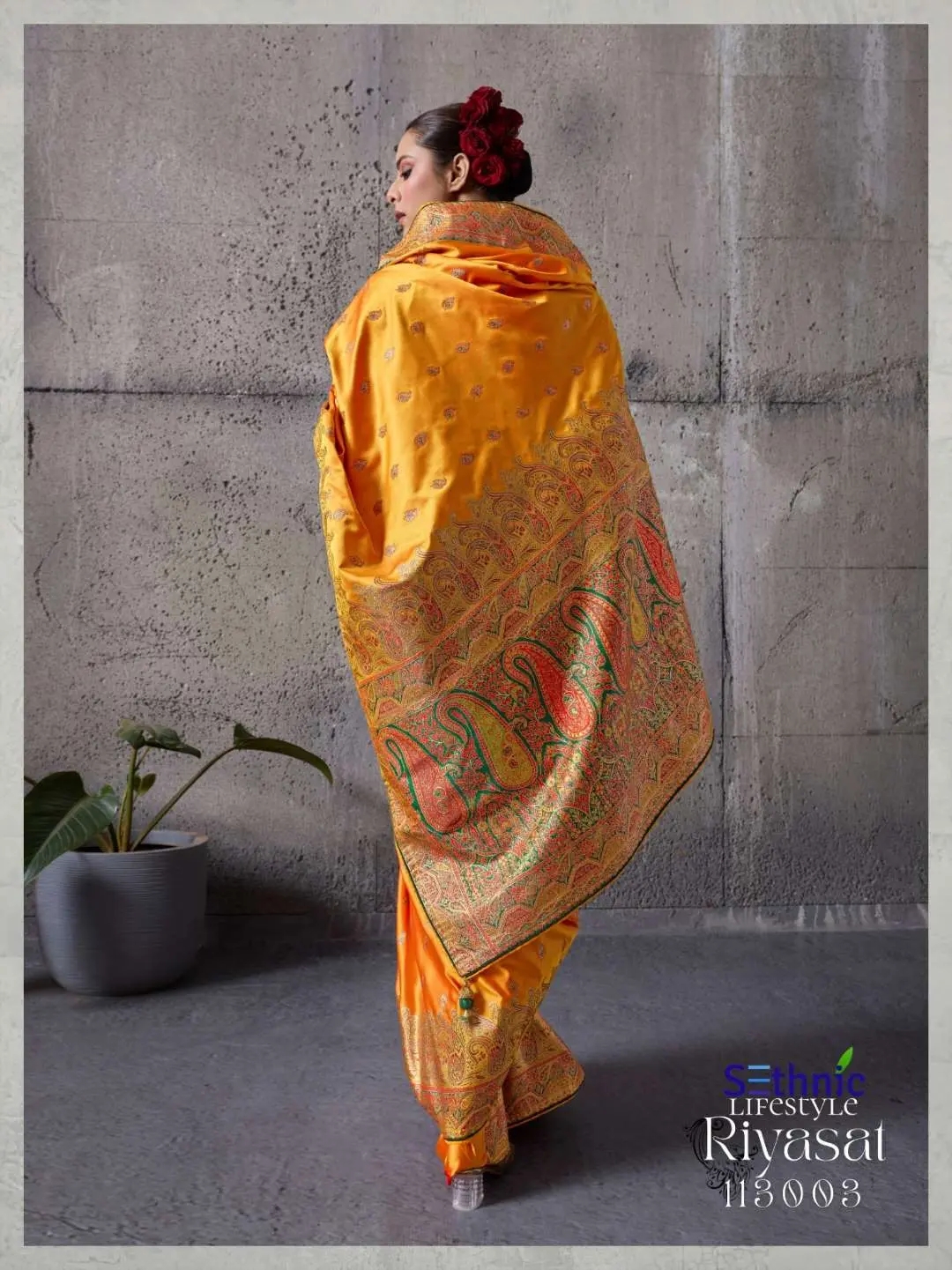 Buy Riyasat Yellow Satin Silk Wedding Saree Online Usa