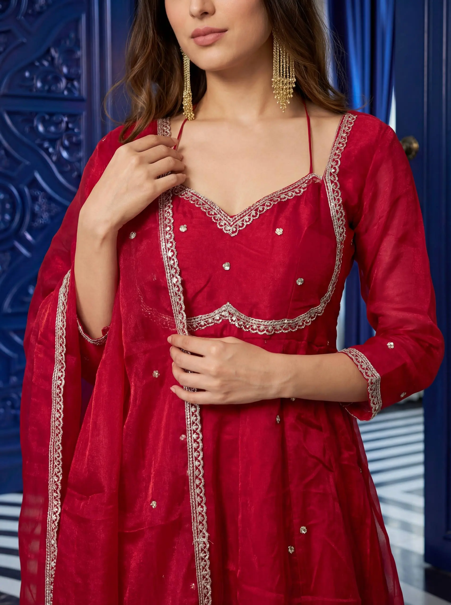 DKT 5153 Fandy Silk Maroon Gown Kurti With Pant Dupatta Online