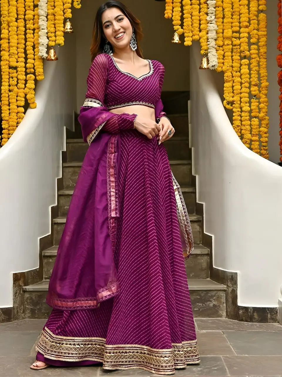 Zeel 15079 Purple Purple Leheriya Wave Designer Lehenga Saree
