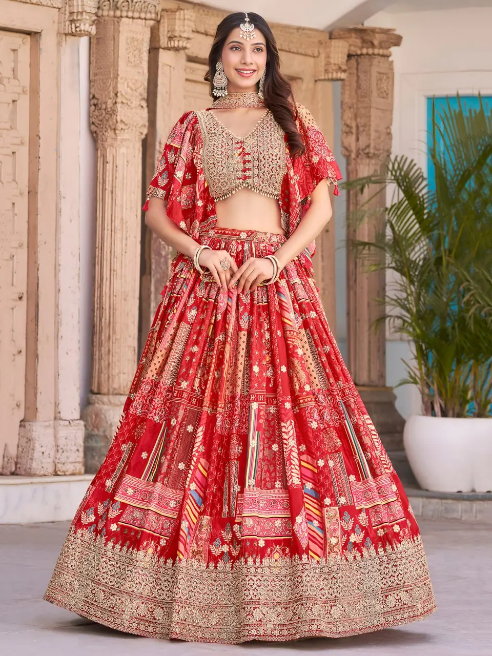Zeel 7050 Red Chinon Lehenga Choli party Wear Collection