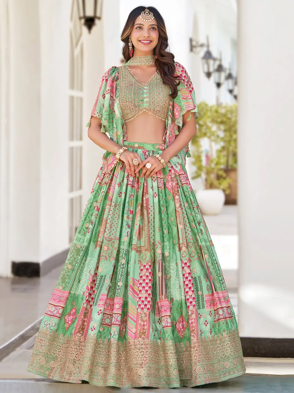 Zeel 7050 Green Chinon Lehenga Choli MultiColor Party Wear Collection