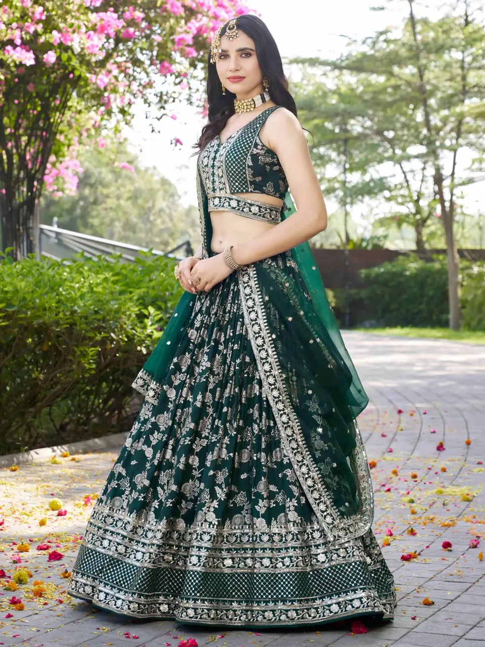 Zeel 7100 Green Dola Silk Mendi Lehenga Choli With Sequence Embroidery