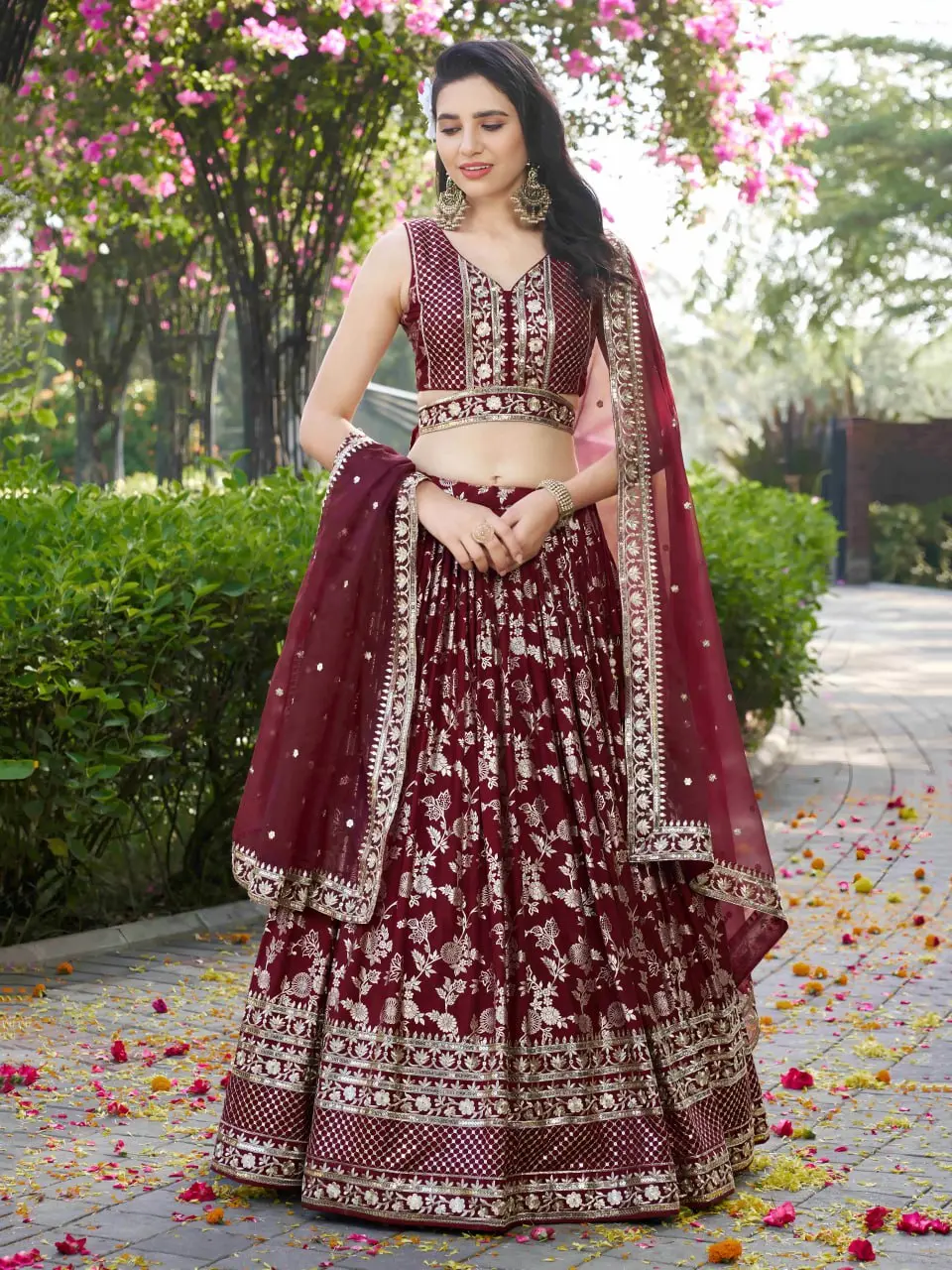 Zeel 7100 Maroon Dola Silk Lehenga Choli With Sequence Embroidery Work