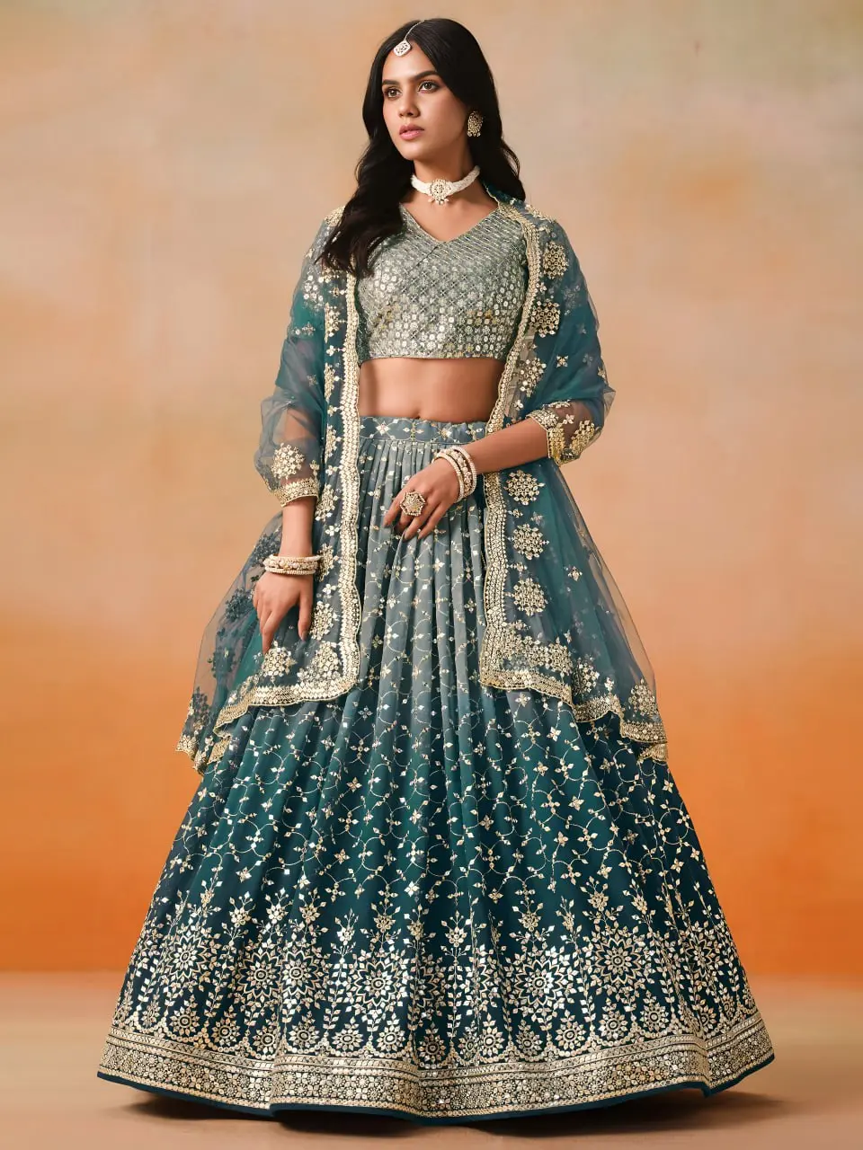 Zeel 7086 Dove Blue Georgette Lehenga Choli Sequence Embroidery Work
