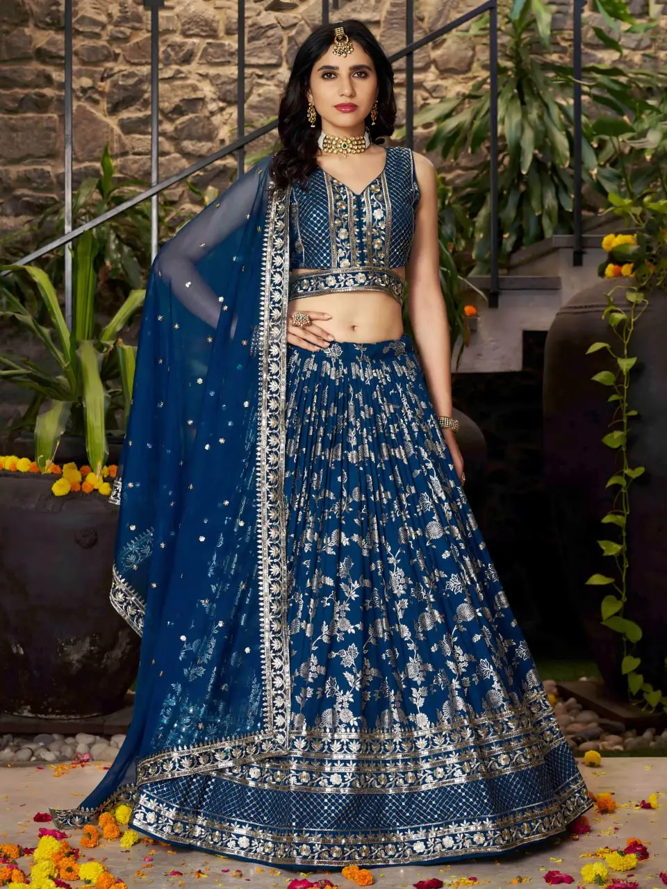 Zeel 7100 Dove Blue Dola Silk Mendi Lehenga Choli With Sequence Embroidery