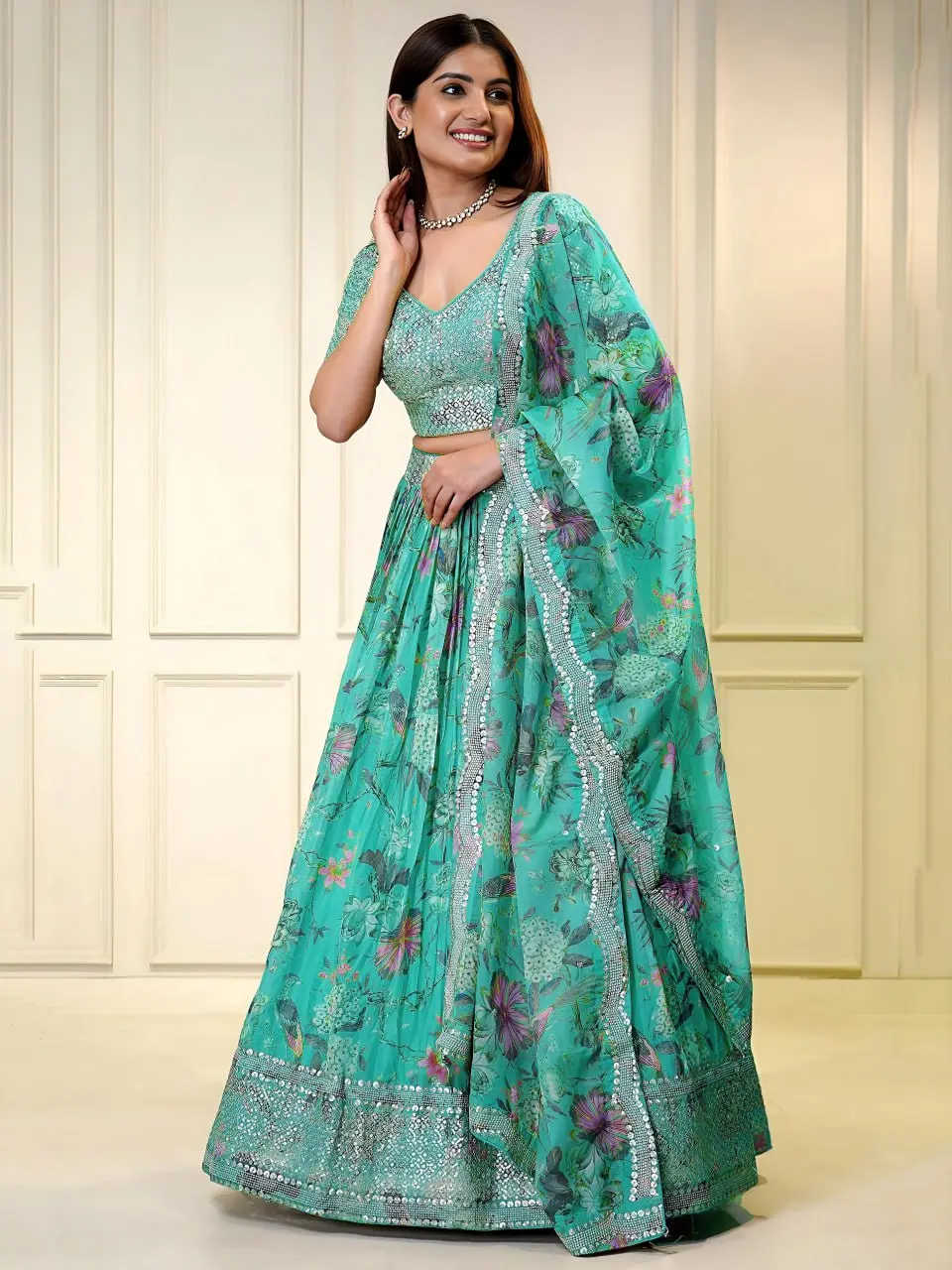 Zeel 7066 Sky Blue Organza Lehenga Choli Sequence Embroidery Work