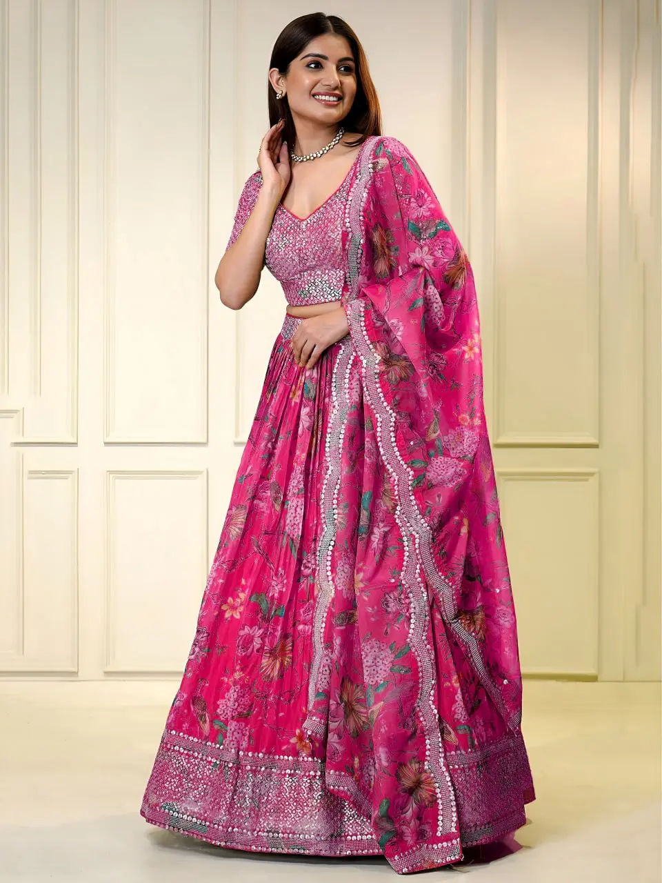 Zeel 7066 Pink Organza Lehenga Choli Sequence Embroidery Work