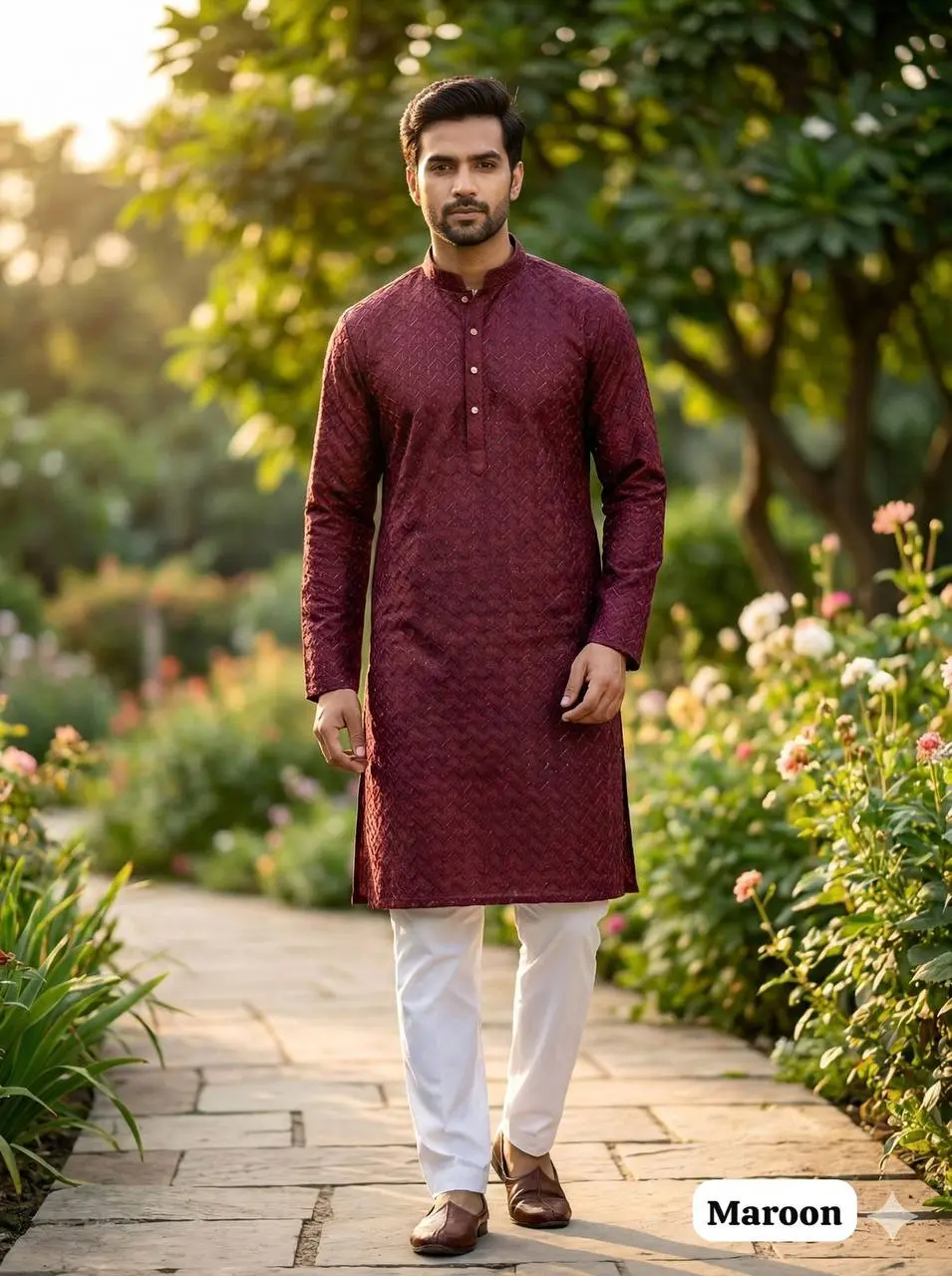 2016 Dhurandhar Silk Maroon Kurta Pajama Heavy Work