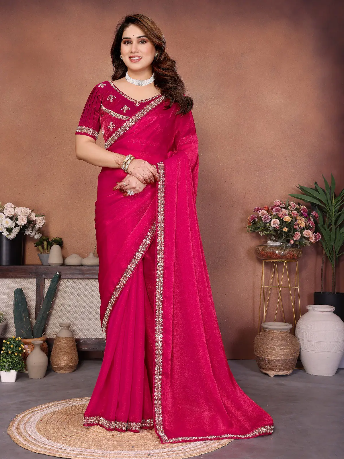 Kiara Fendy Chiffon Pink Party Wear Saree With Lace Embroidery Work