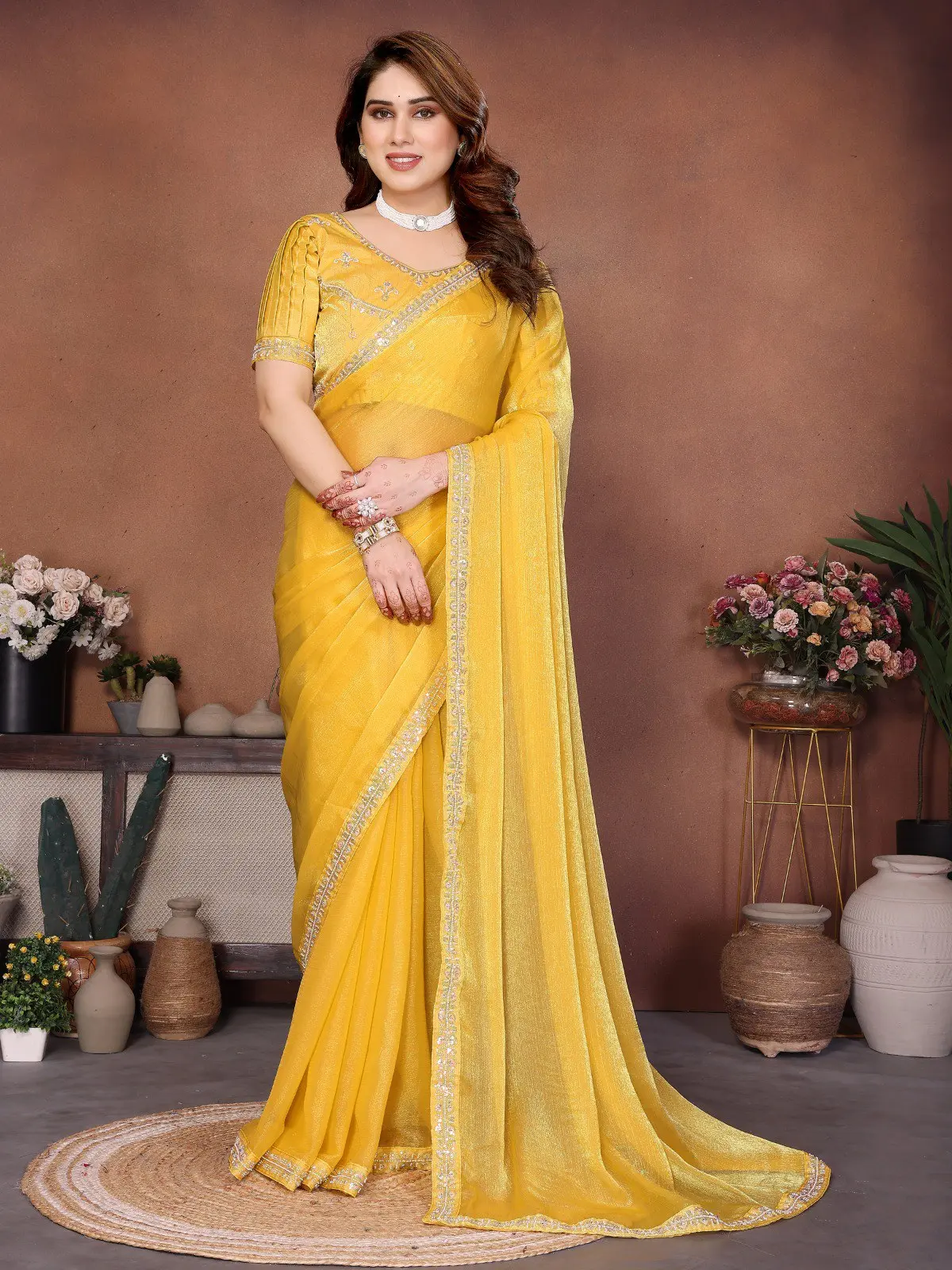 Kiara Fendy Chiffon Yellow Haldi Party Wear Saree With Embroidery Work