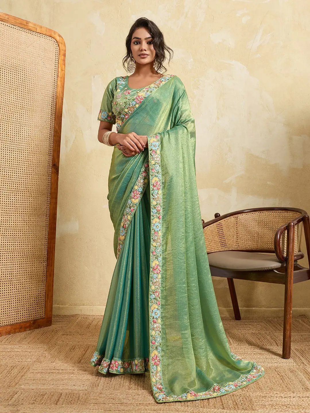 Kiara Fendy Chiffon Wedding Saree With Embroidery Work