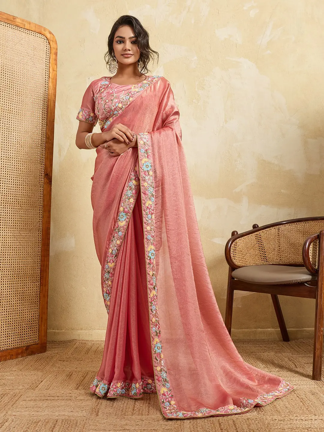 Kiara Fendy Chiffon Baby Pink Party Wear Saree With Embroidery Work
