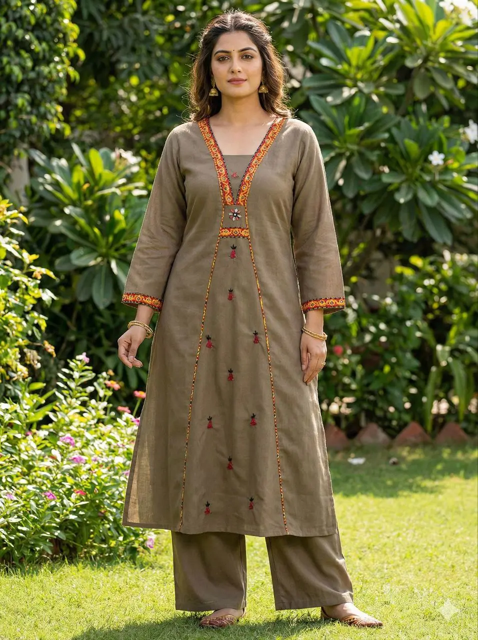 RM Cotton A Line Kurti With Palazzo Heavy hand Work