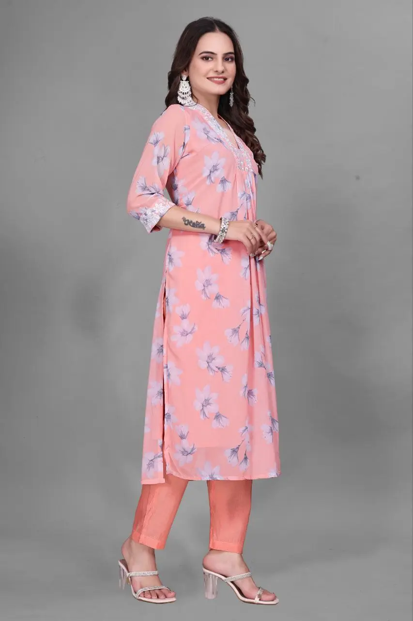 RM Georgette kurti pant With Chikankari lace With Print Collection