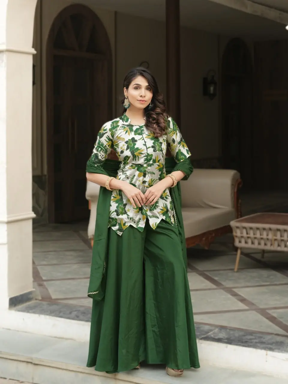 WMT 8227 Chinon Western Style Green Dress Online Collection