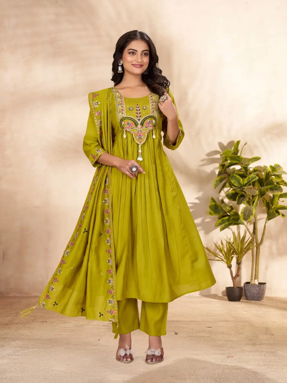 Lila 139 Roman Silk Anarkali Kurti pant Dupatta With Embroidery Work