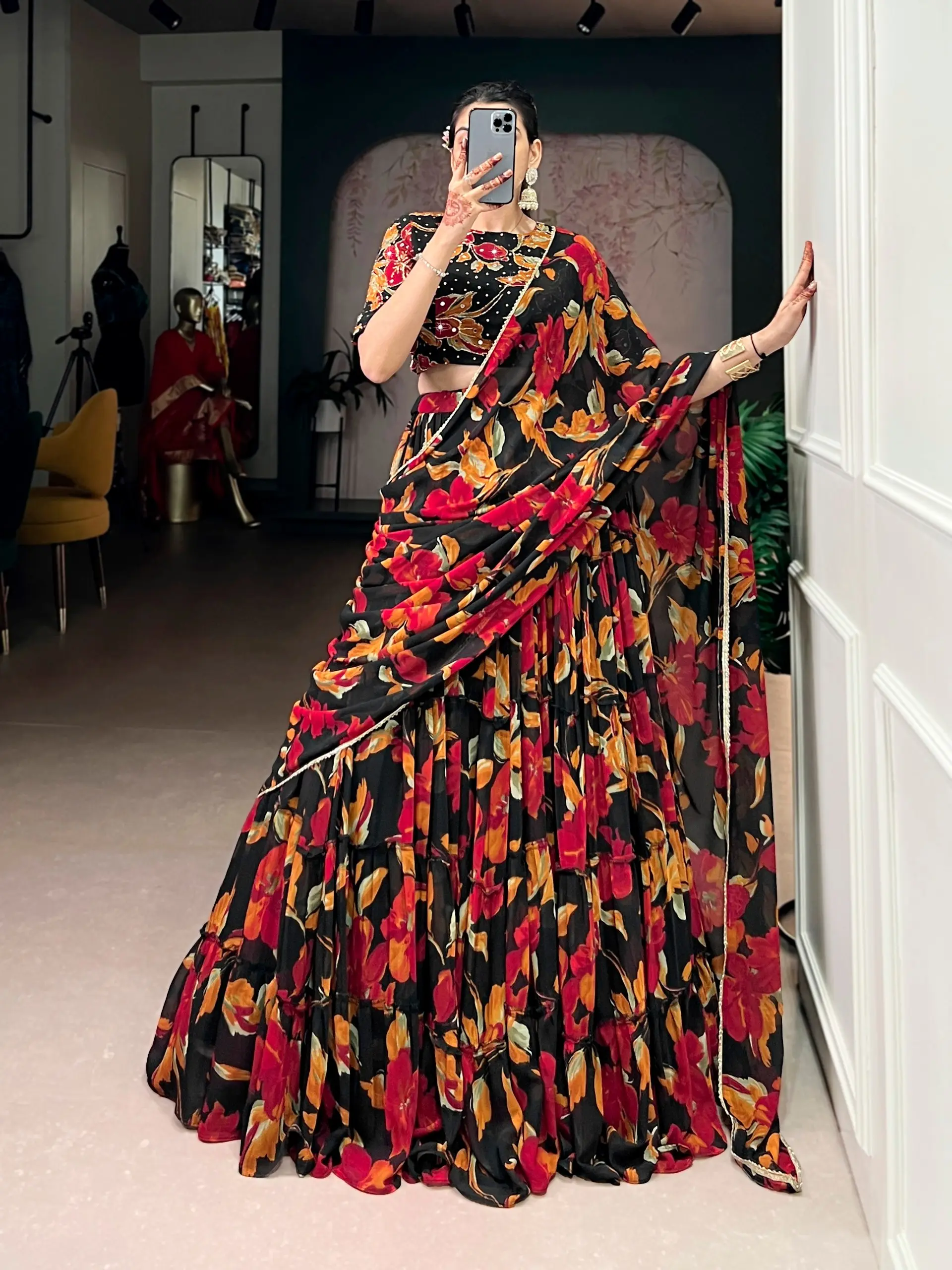 WMN 1145 Marble Black Printed Lehenga Choli Party Wear Collection