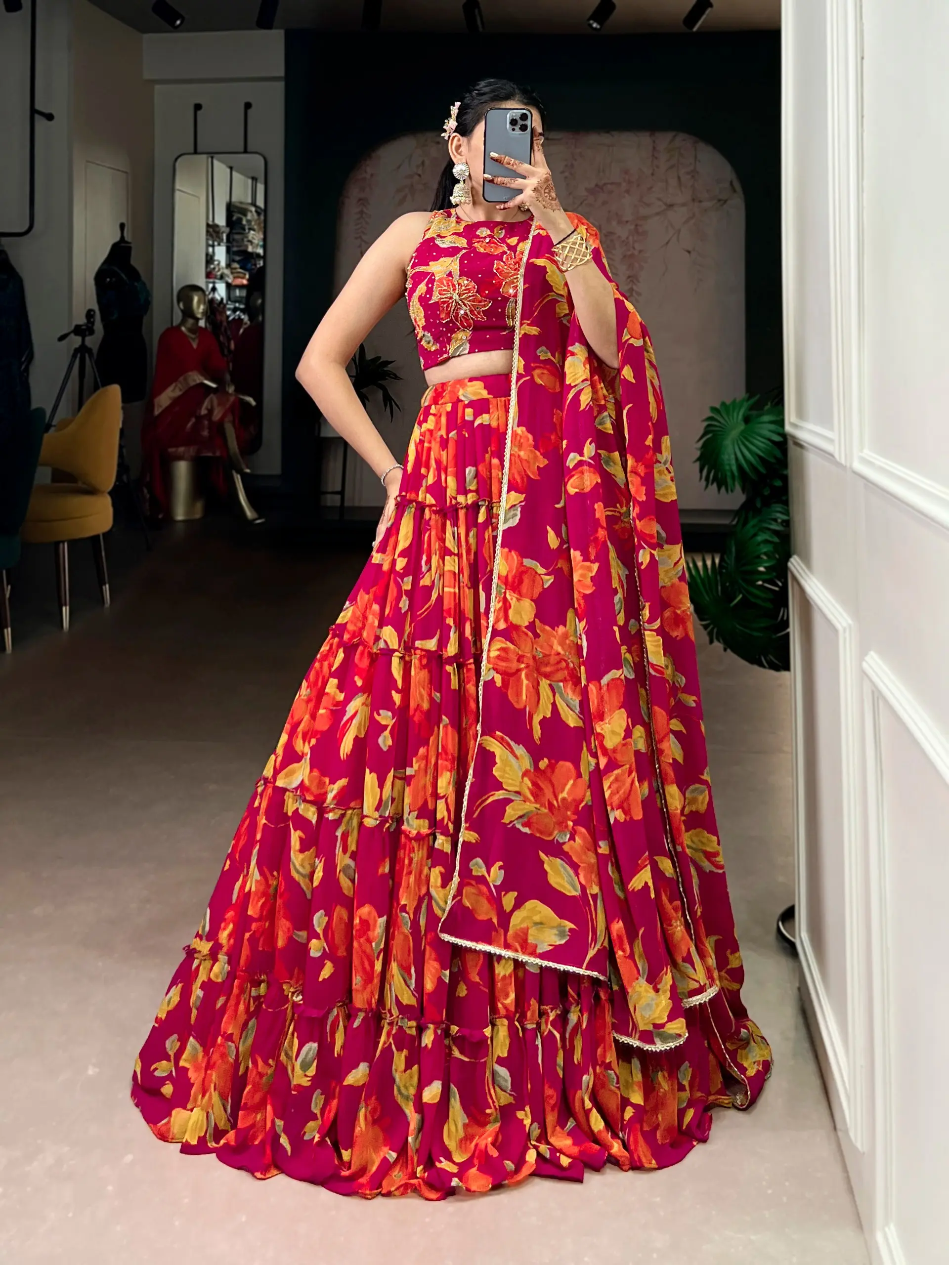 WMN 1145 Marble Pink Printed Lehenga Choli Party Wear Collection