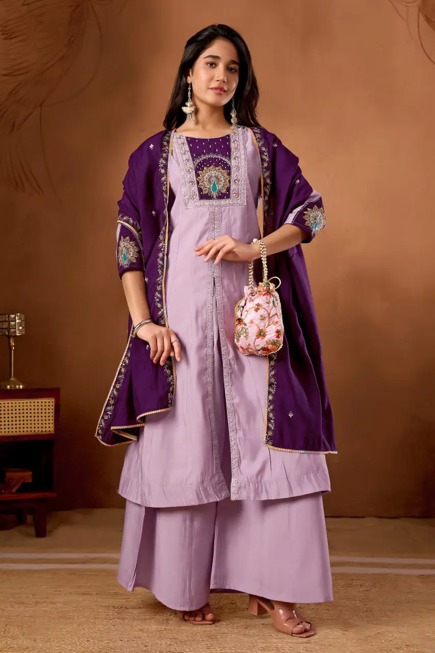 Lila 150 Anarkali Roman Silk Kurti Palazzo Collection