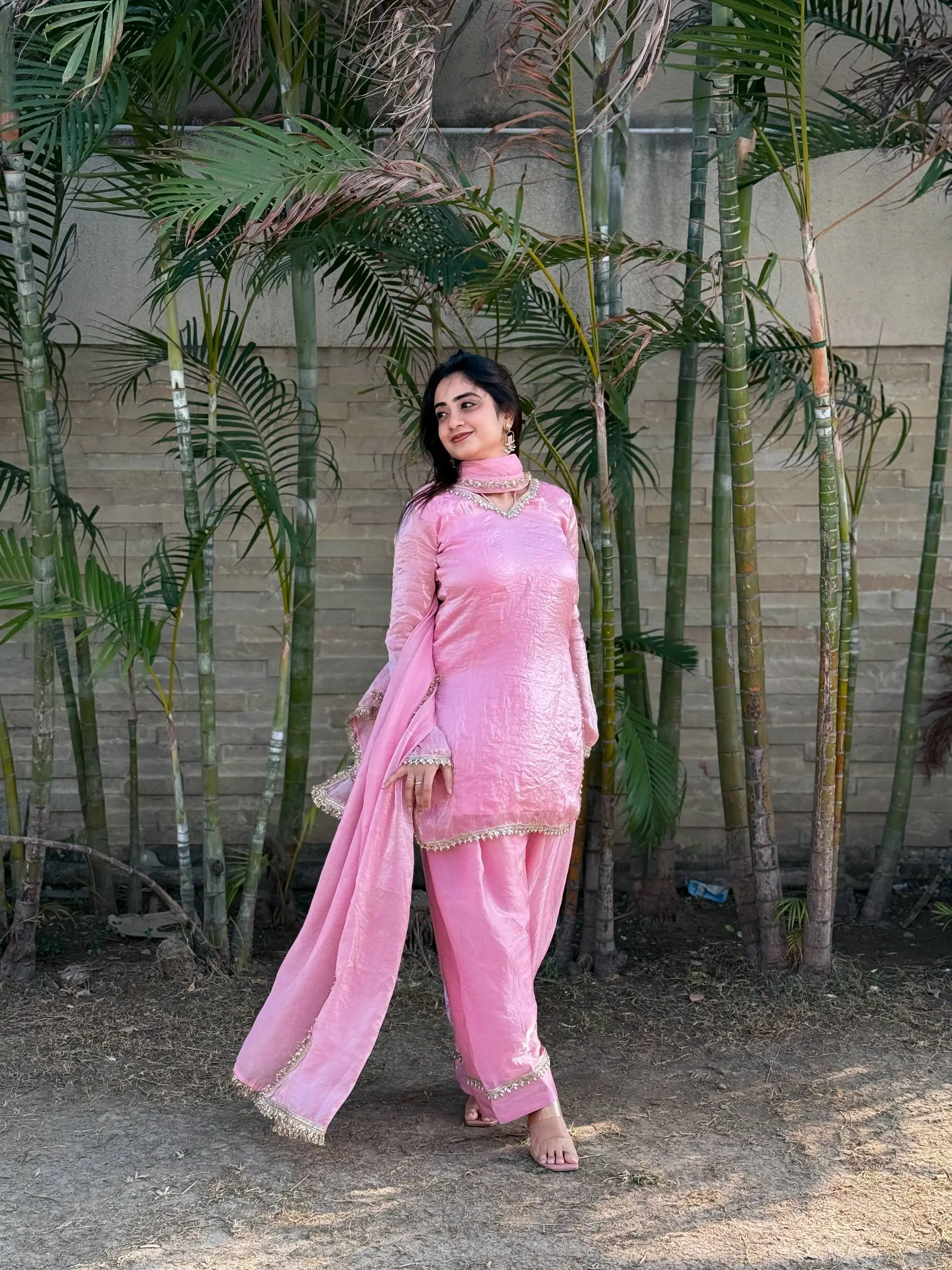 Alia 563 Fendi Satin Silk Pink Kurti Pant Patiala Style Collection