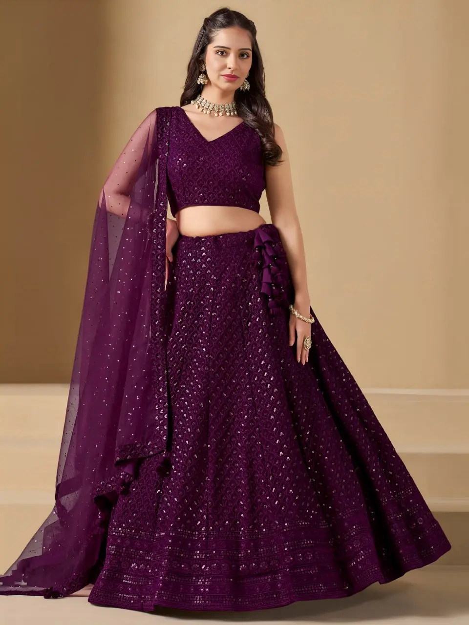 Zeel 5124 Wine Georgette Wedding Wear Lehenga Choli Resham Sequins Embroidery Work