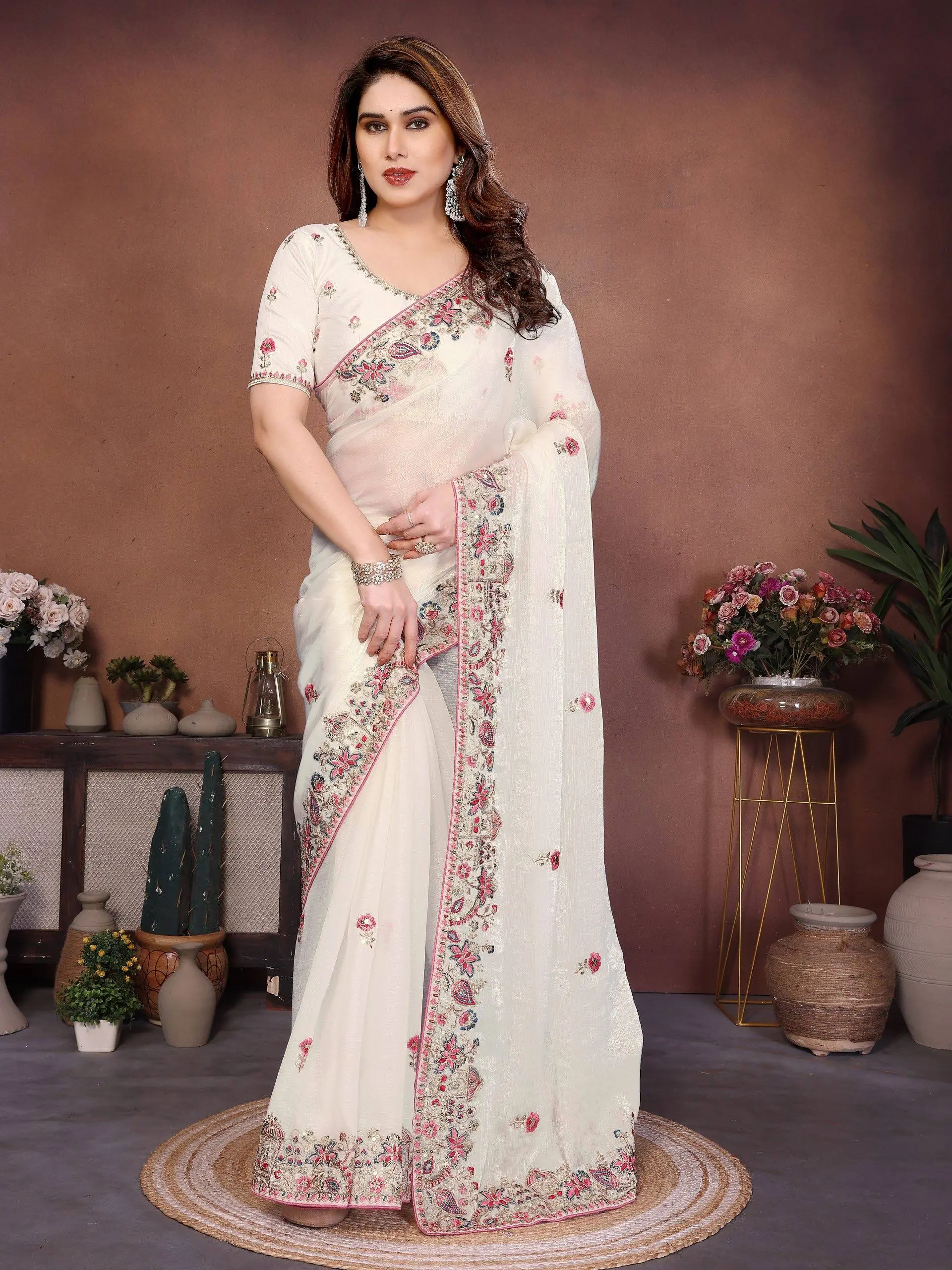 Kiara Gucci3 Party Wear White Soft Fendy Chiffon Silk Saree