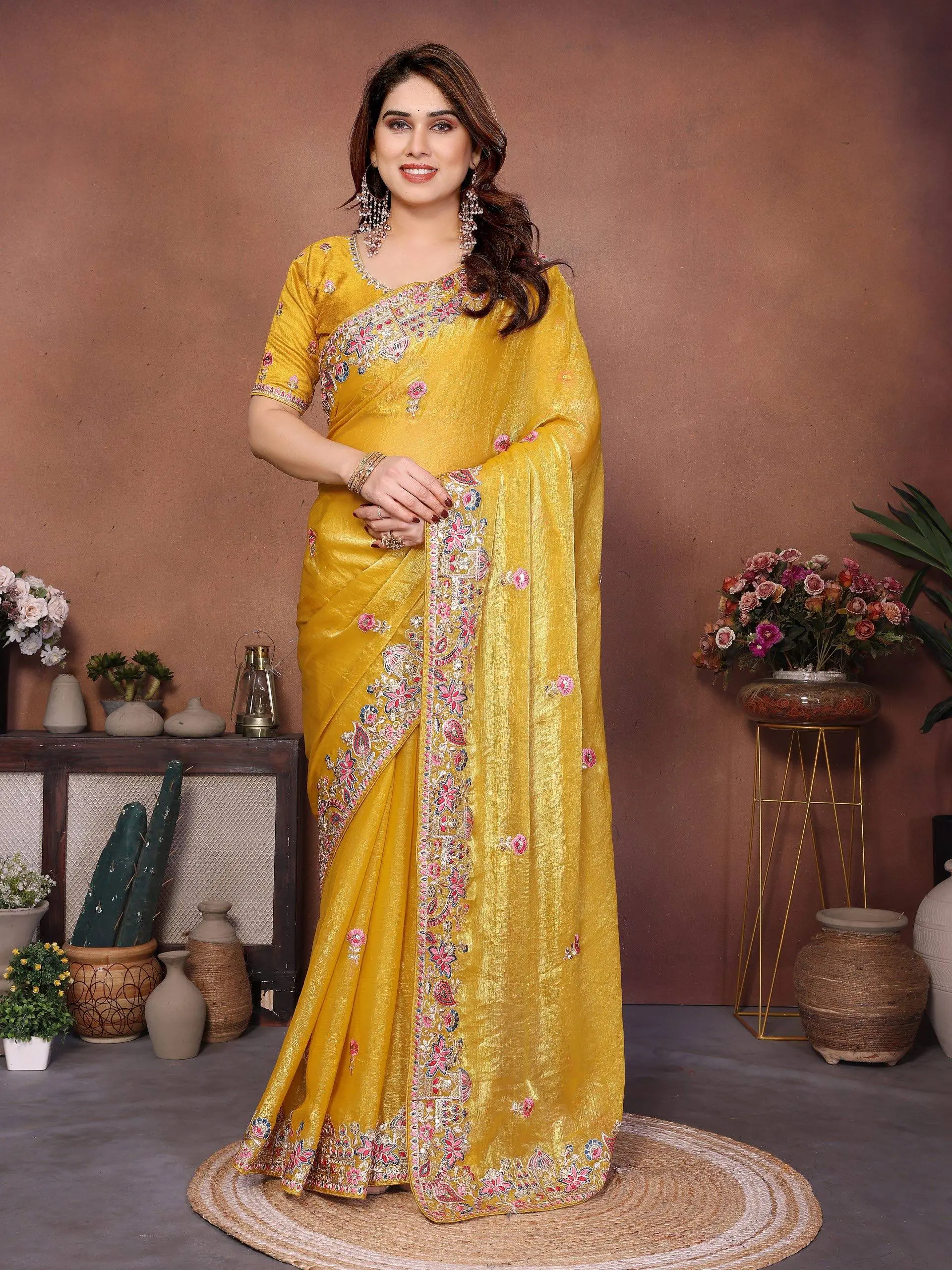 Kiara Gucci3 Party Wear Yellow Soft Fendy Chiffon Silk Saree