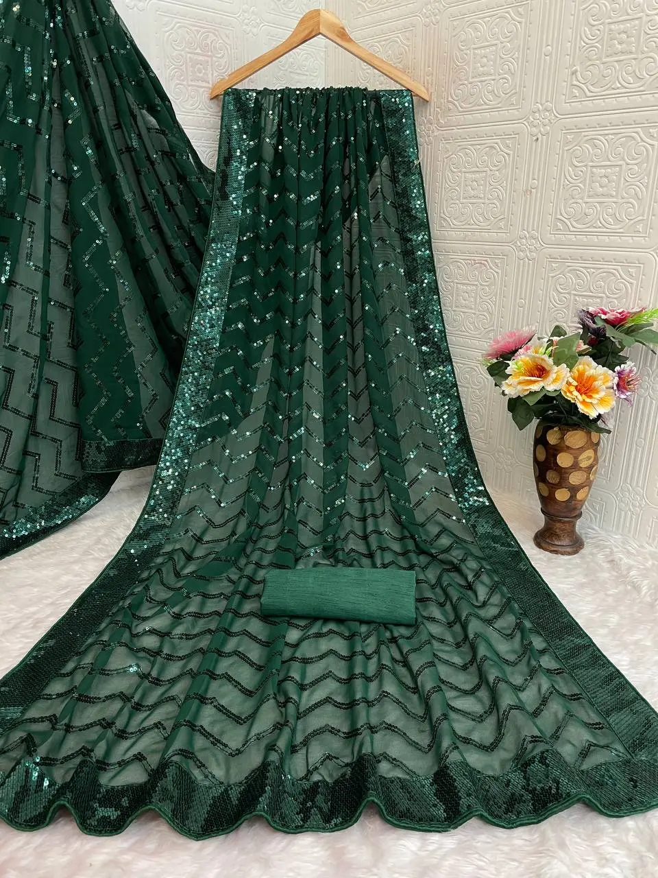 Kusum 833 Green Georgette Saree Heavy Sequence Saree