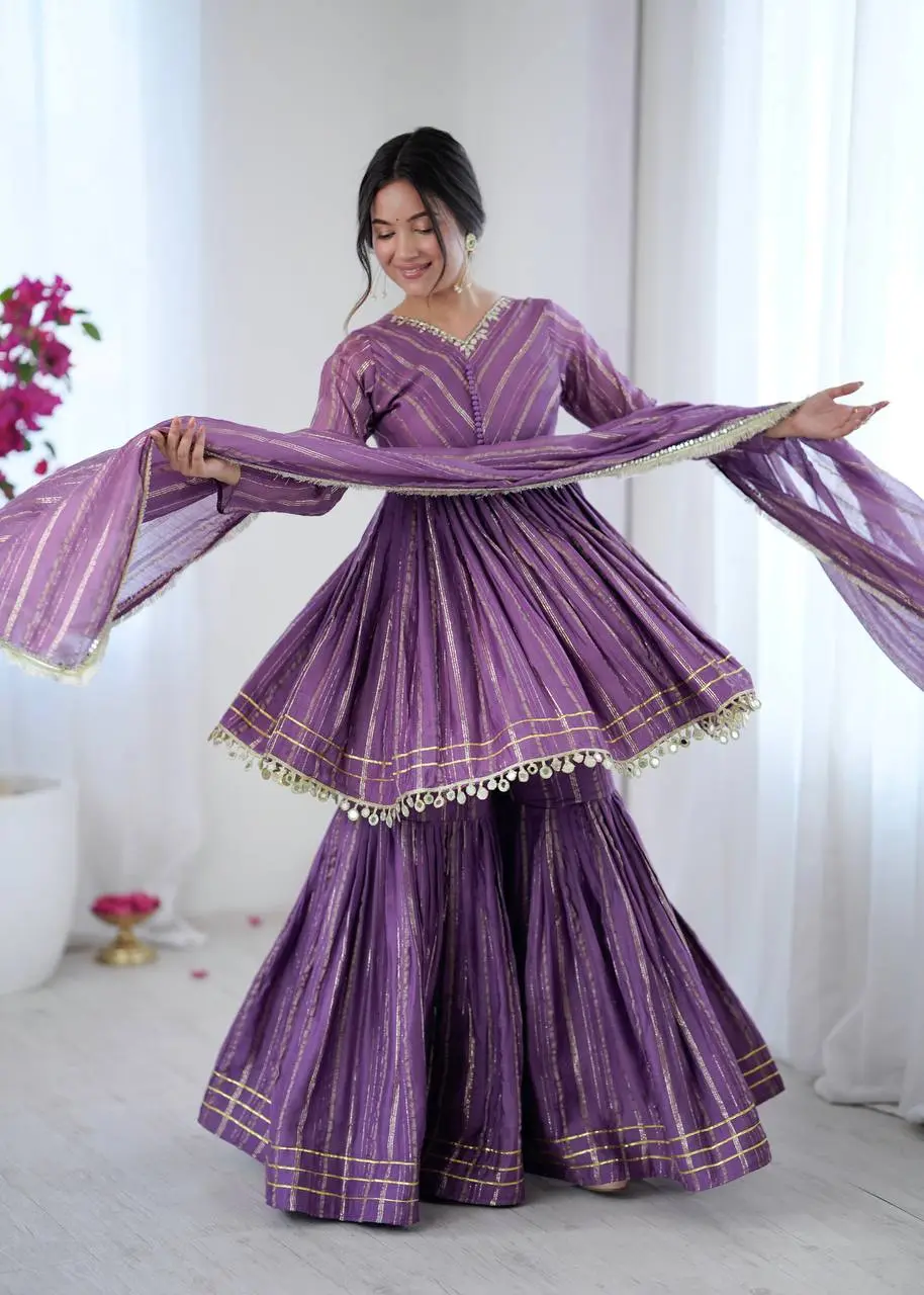 Sabina 5300 Wine Mal Chanderi Festival Wedding Sharara Suit Design Mirror Work