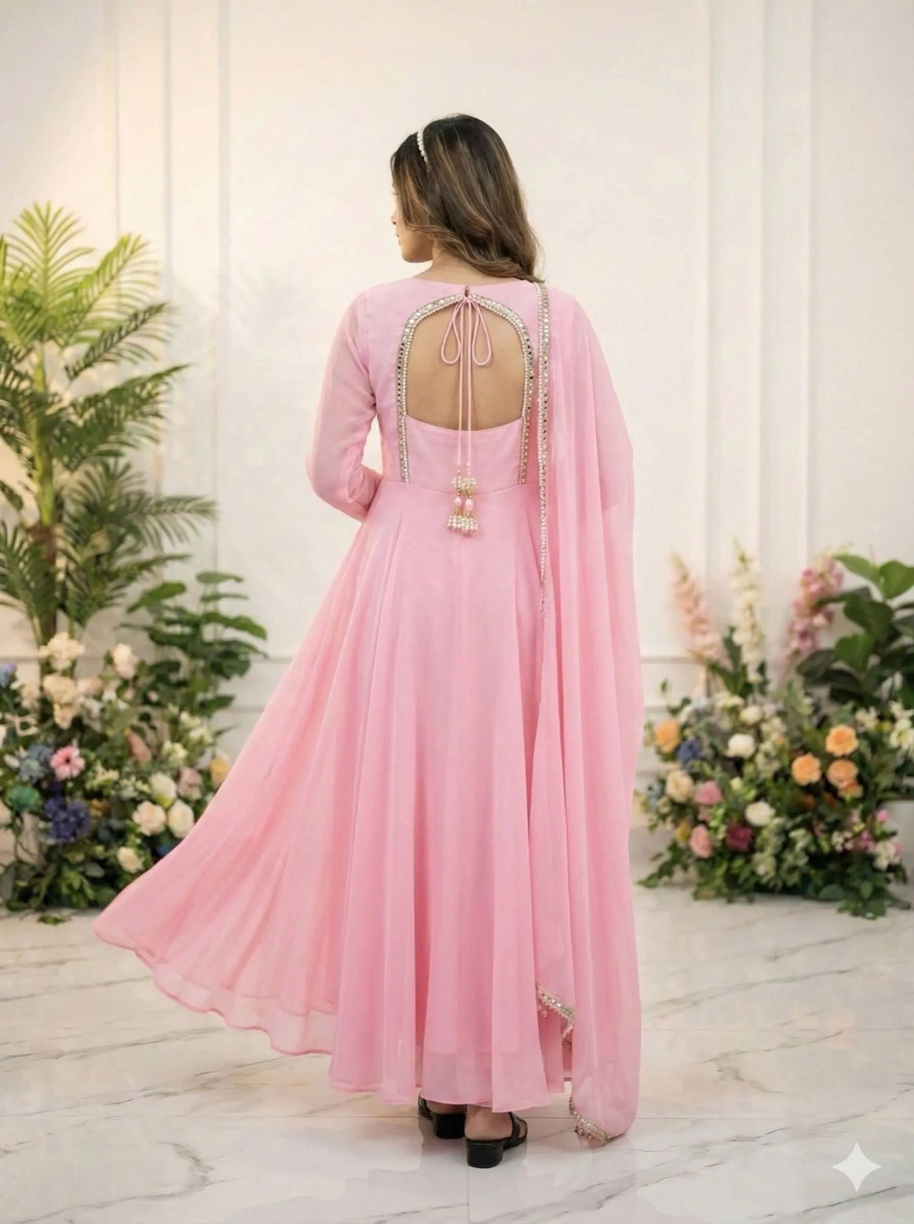 Alia 559 Baby Pink Anarkali Gown Pant With Dupatta Collection