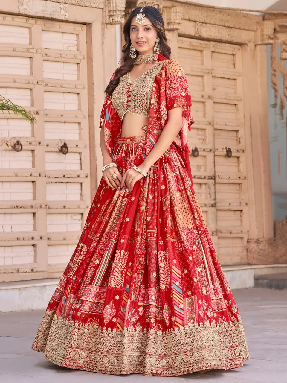 Zeel 7050 Red Chinon Lehenga Choli party Wear Collection