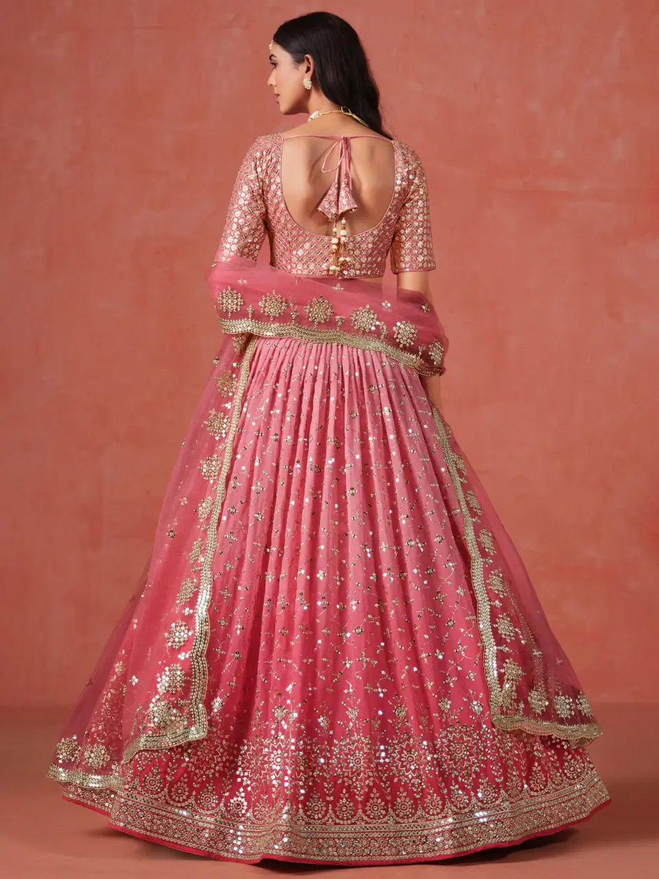 Zeel 7086 Peach Georgette Lehenga Choli Sequence Embroidery Work