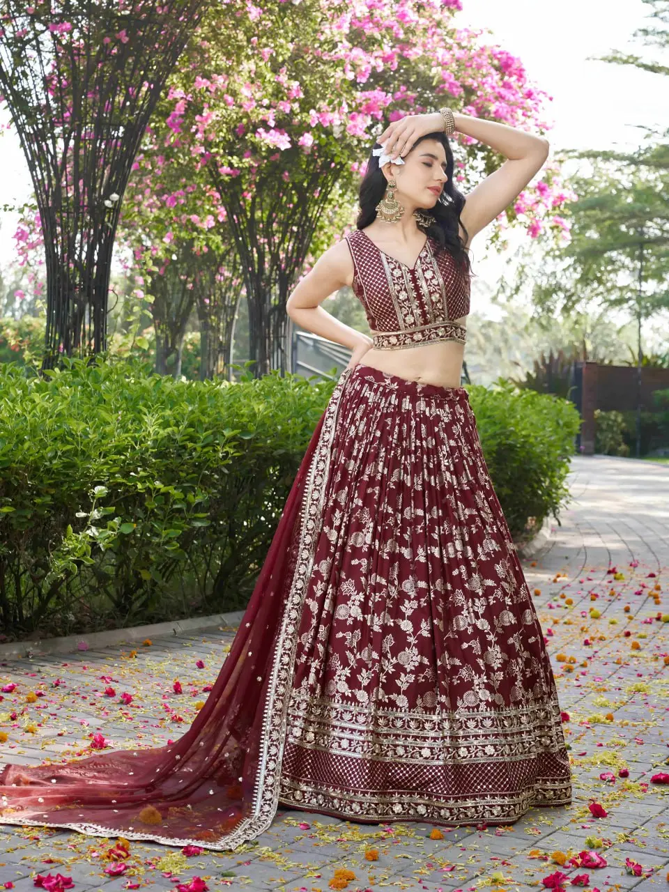 Zeel 7100 Maroon Dola Silk Lehenga Choli With Sequence Embroidery Work