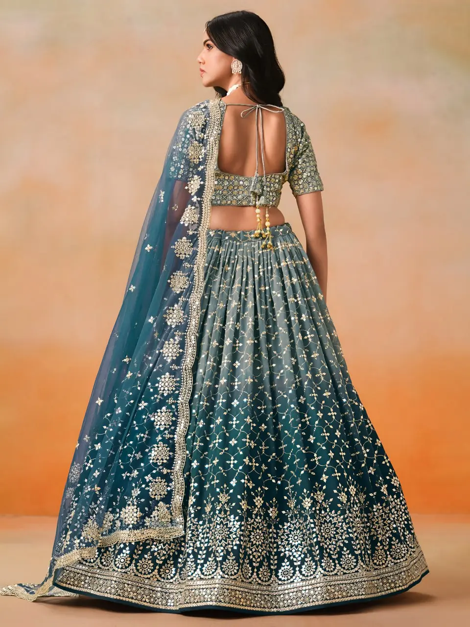 Zeel 7086 Dove Blue Georgette Lehenga Choli Sequence Embroidery Work