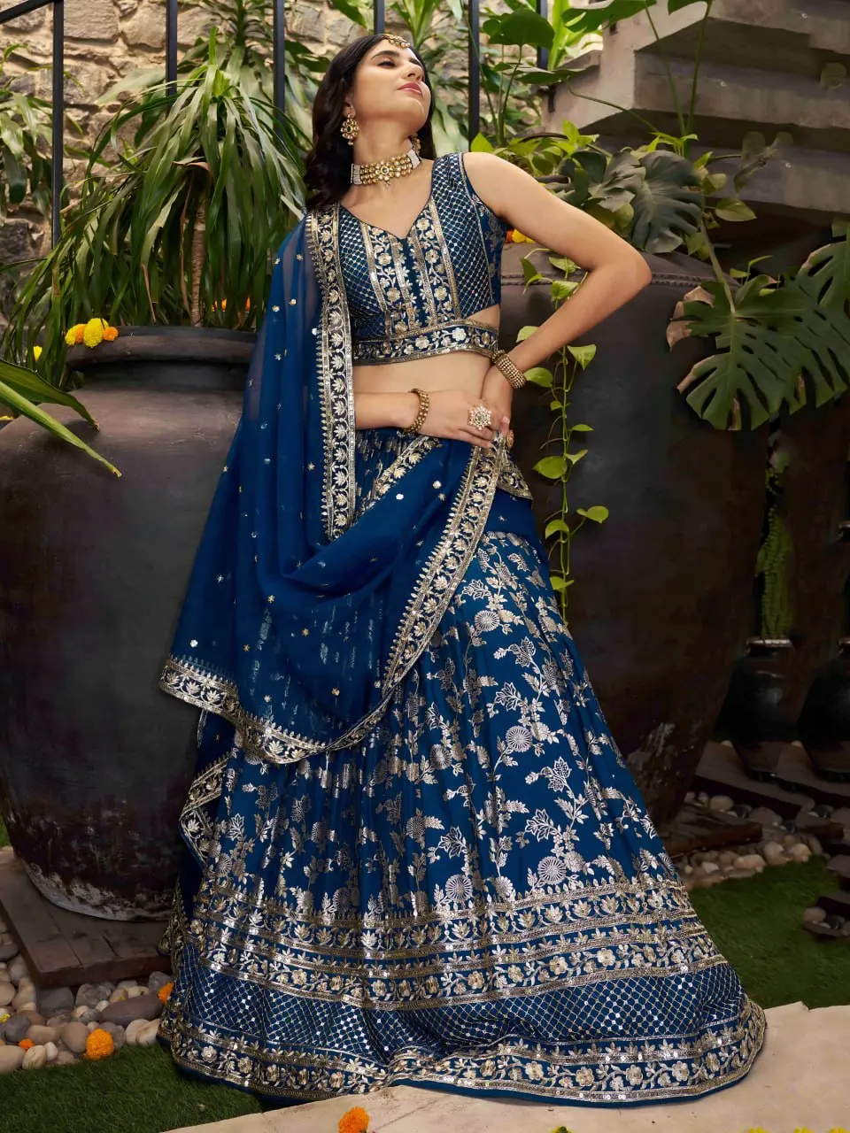 Zeel 7100 Dove Blue Dola Silk Mendi Lehenga Choli With Sequence Embroidery