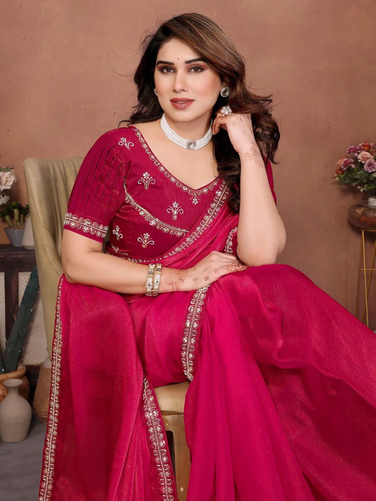 Kiara Fendy Chiffon Pink Party Wear Saree With Lace Embroidery Work