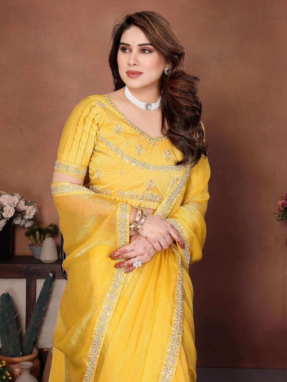 Kiara Fendy Chiffon Yellow Haldi Party Wear Saree With Embroidery Work
