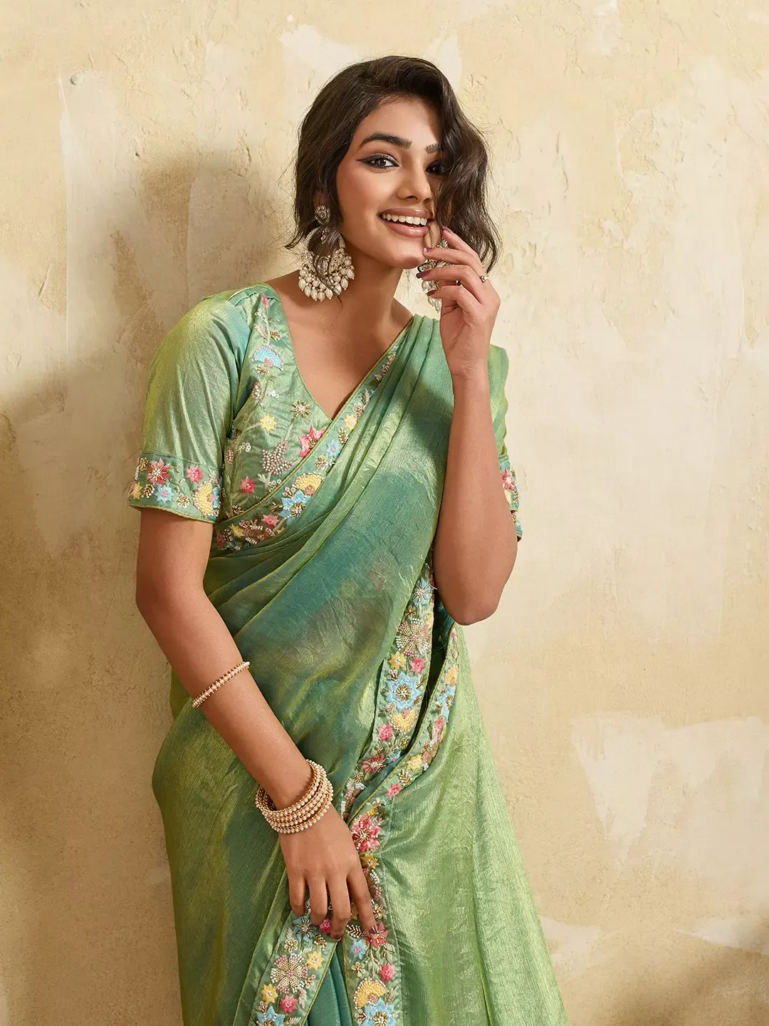 Kiara Fendy Chiffon Wedding Saree With Embroidery Work