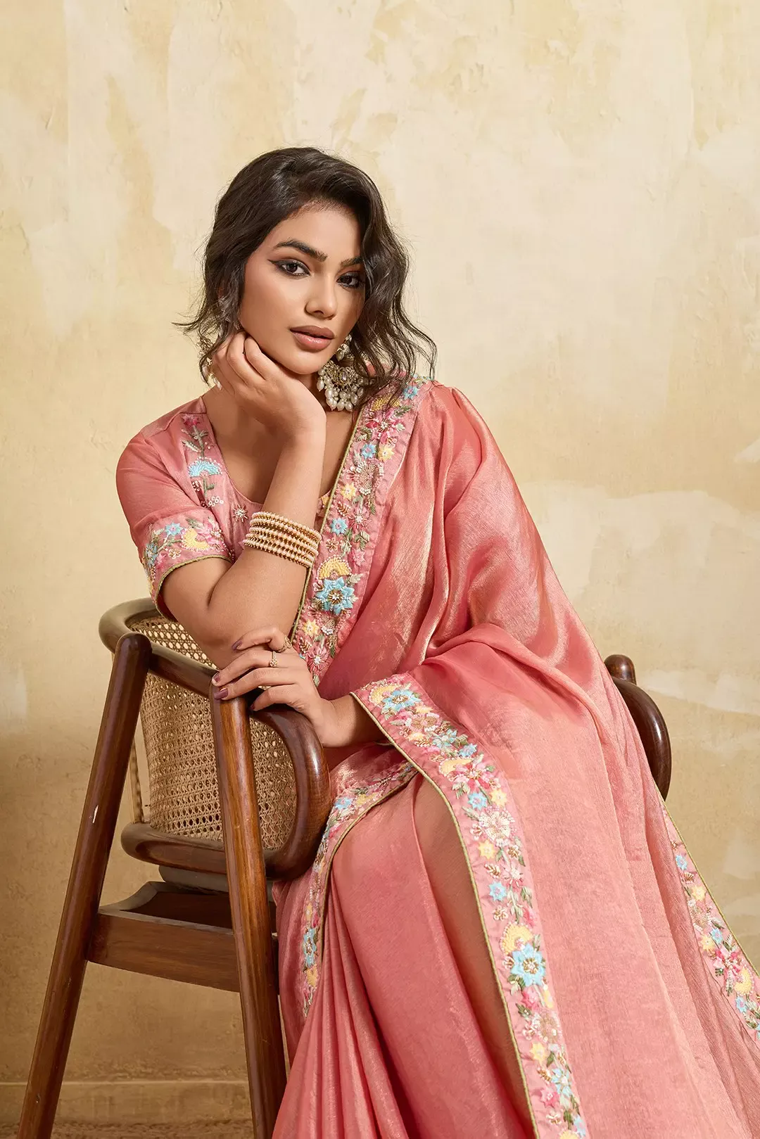 Kiara Fendy Chiffon Baby Pink Party Wear Saree With Embroidery Work